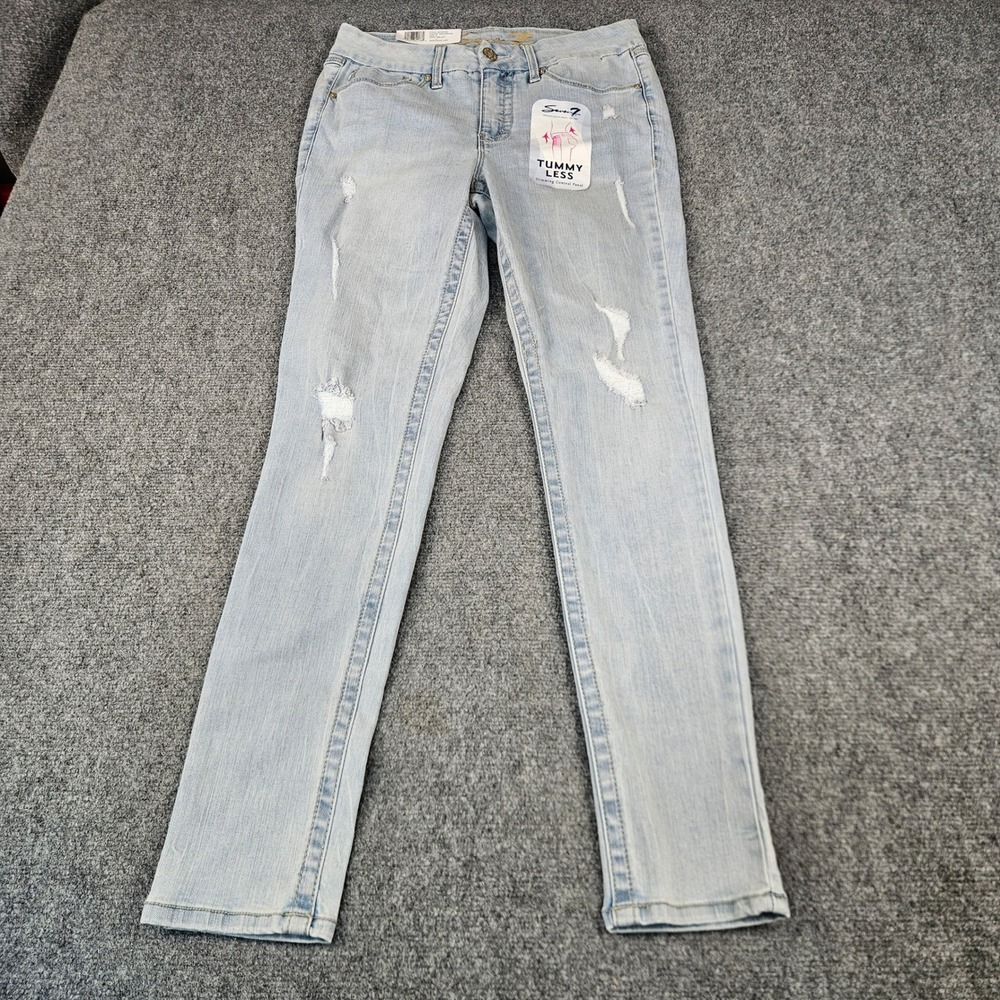 $69 Seven7 Tummy Less High Rise Skinny Jeans Amsterdam LightWash Distressed 8NEW